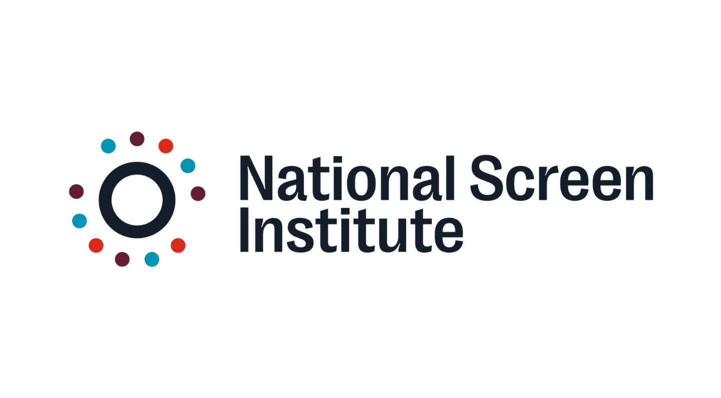 Logo of the National Screen Institute featuring a circular icon made of multicolored dots surrounding a dark ring, with the words 'National Screen Institute' in bold black text.