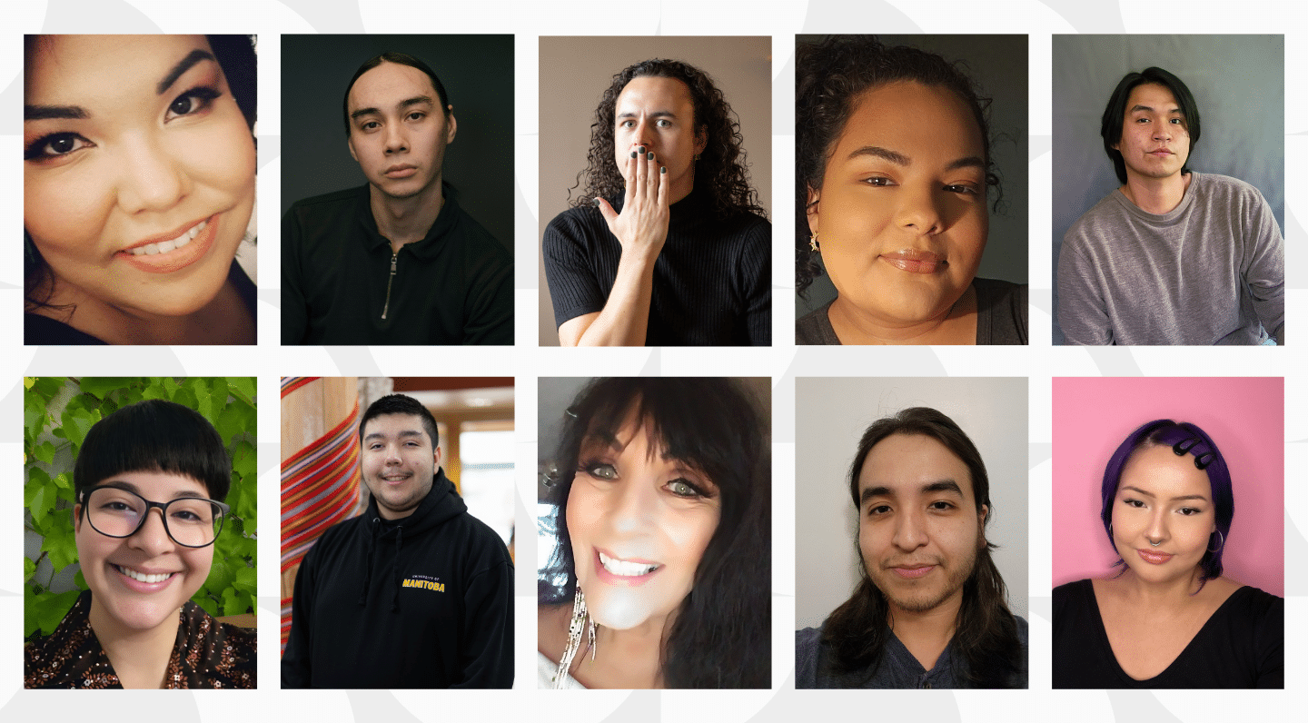 Collage of 10 headshots showing diverse participants, including men and women, arranged on a light grey background. These headshots are of the 2026 CBC New Indigenous Voices participants.